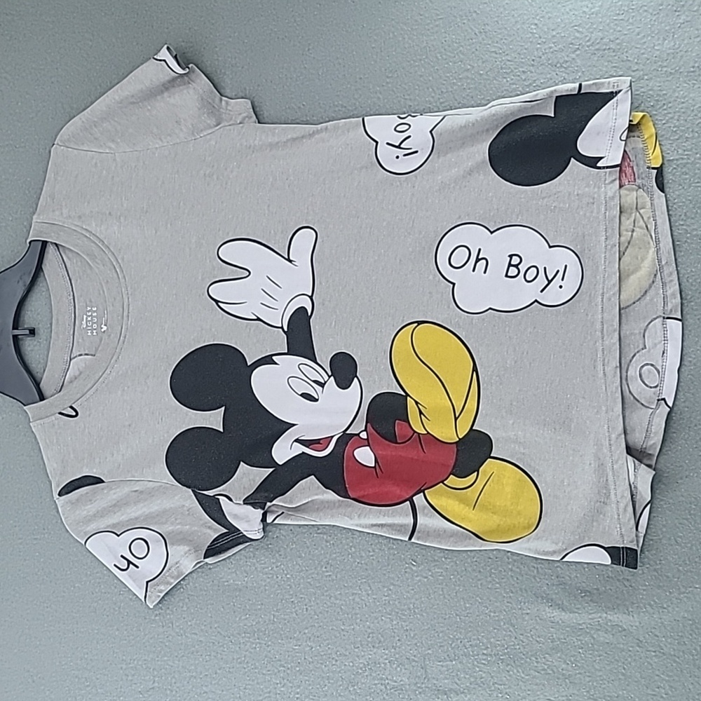 DISNEY Women's "Oh Boy!" Gray Mickey Short Sleeve T-Shirt - Size XS